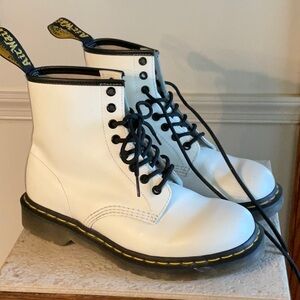 Dr. Martens White Leather Boots with Black Laces